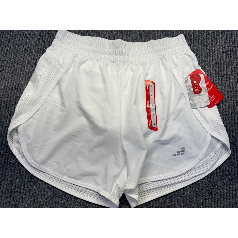 BCG Womens Running Shorts White Mesh Trim Elastic Waist Athletic Size Small NWT